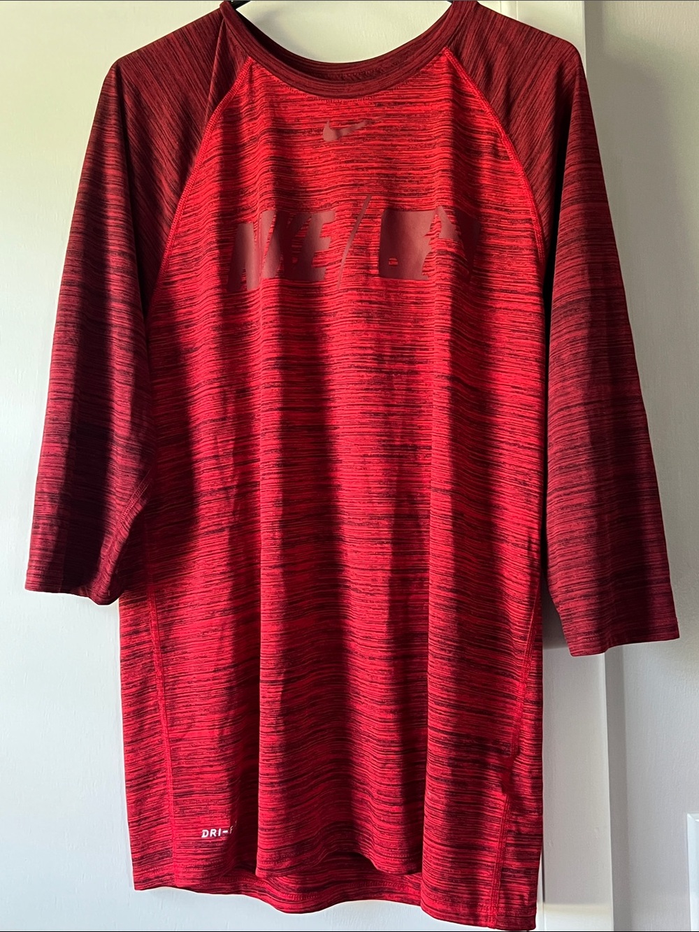 Nike Red Heathered 3/4 Sleeve Athletic Tee
